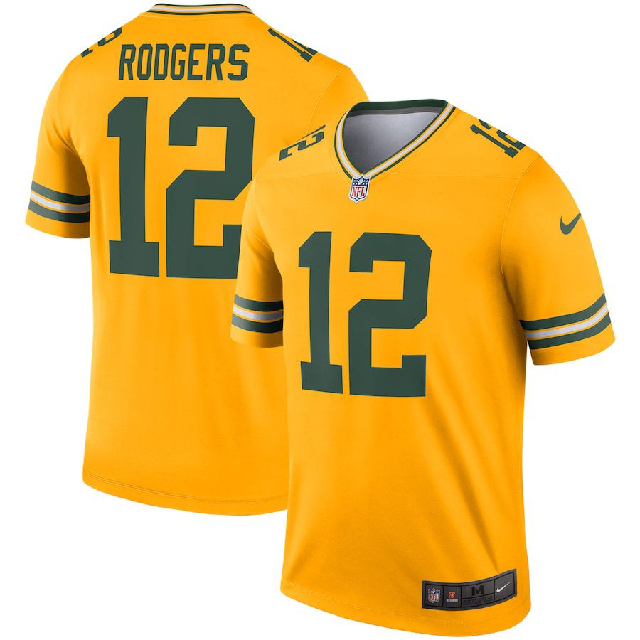 Men Green Bay Packers #12 Aaron Rodgers Nike Gold Inverted Legend NFL Jersey